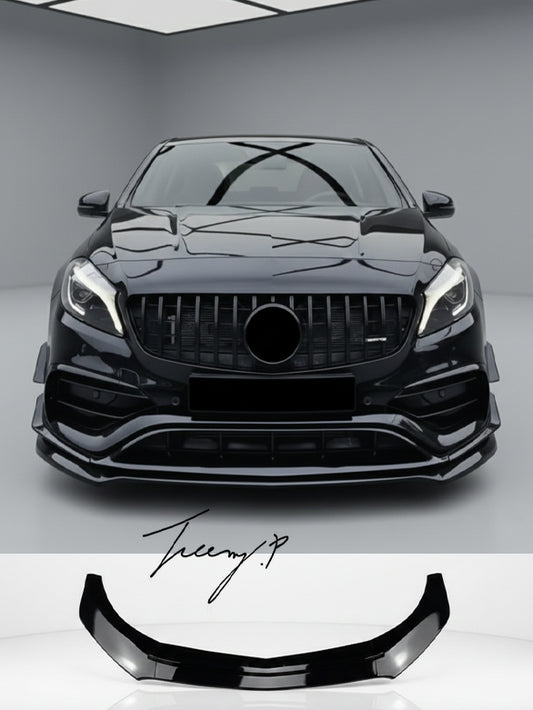 Gloss black front lip splitter for Mercedes A Class A35 A45 AMG Line W176 2012–2018
