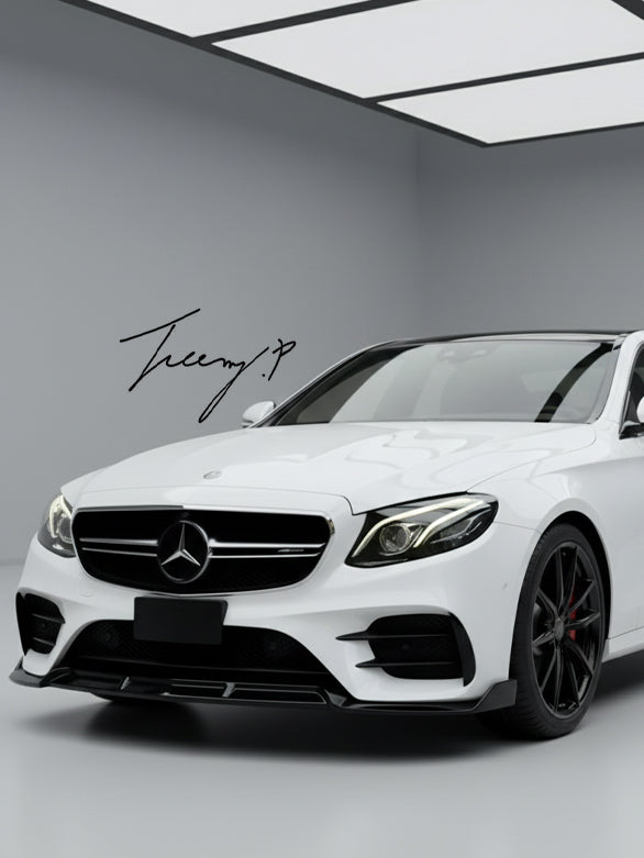 Gloss black front splitter lip for Mercedes E Class W213 AMG Line 2016–2023