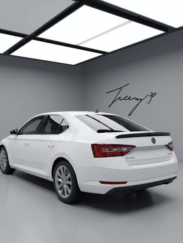 Skoda Superb MK3 gloss black rear boot spoiler lip

