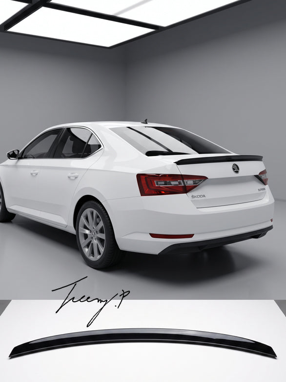 Skoda Superb MK3 gloss black rear boot spoiler lip
