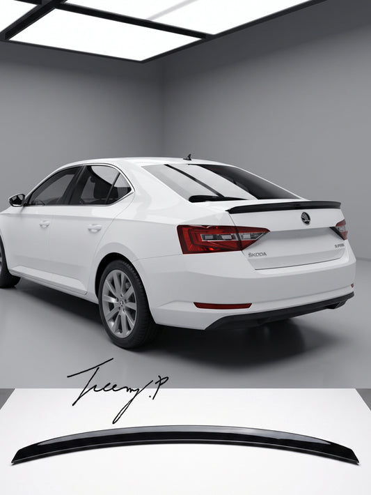 Skoda Superb MK3 gloss black rear boot spoiler lip
