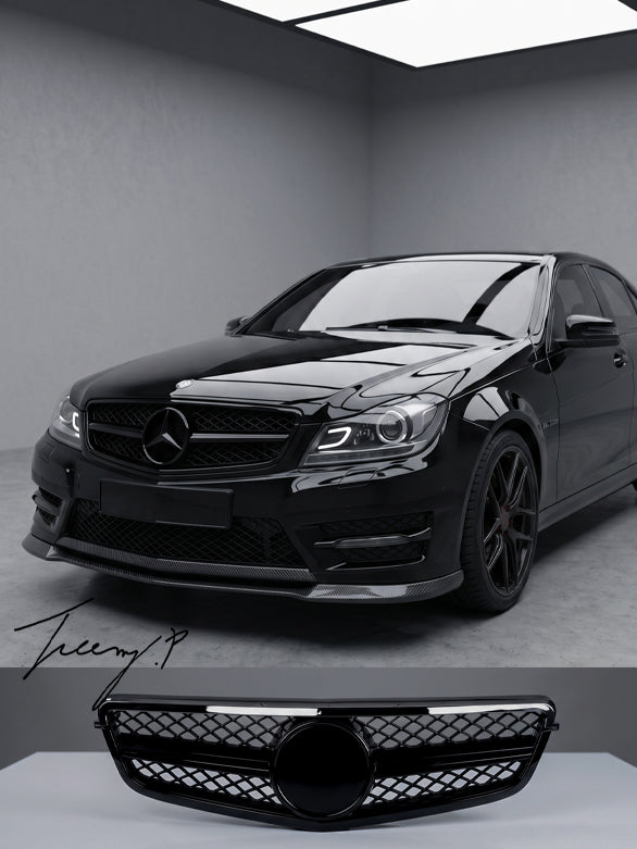 Mercedes C Class W204 AMG style gloss black front grille 2008 to 2014
