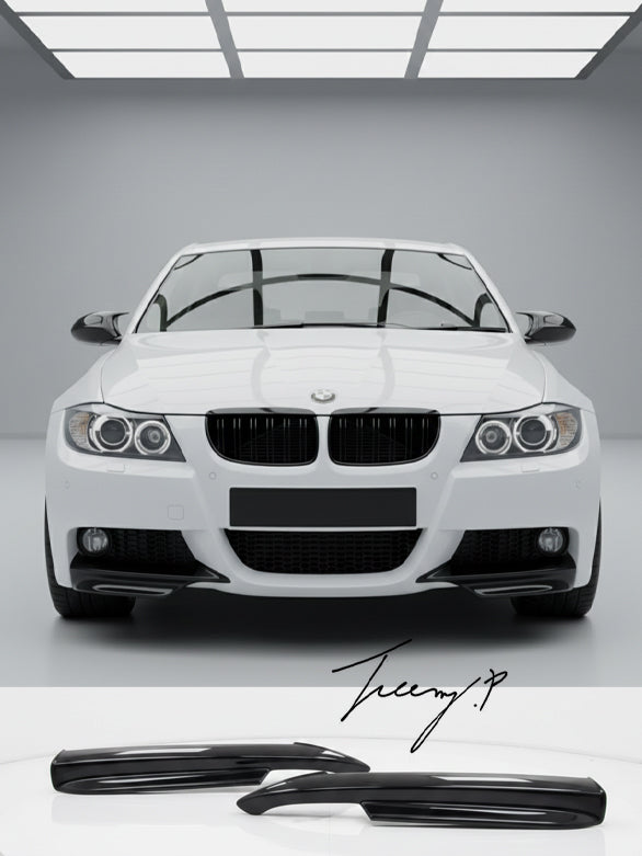 Gloss black front corner splitters for BMW 3 Series E90 E91 pre LCI M Sport 2004–2008
