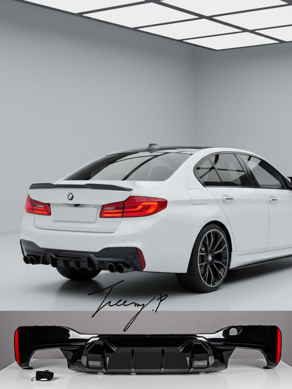 Gloss black rear valance diffuser quad exit for BMW 5 Series G30 M Sport 2018–2020
