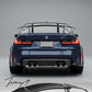 Gloss black big racing drift rear spoiler wing installed on a 2018-2026 BMW 3 Series (G20) / M3 (G80)