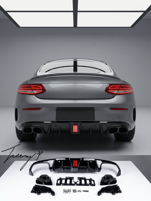 Mercedes C Class W205 C63 Coupe AMG Line rear F1 style diffuser gloss black sporty design