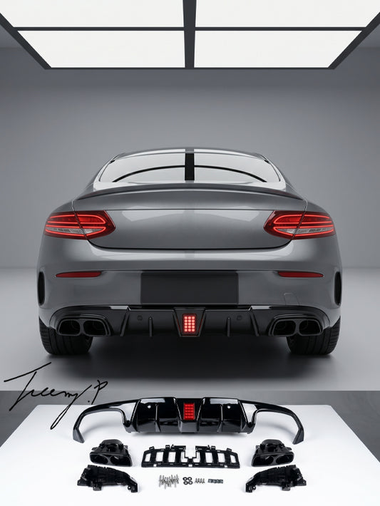 Mercedes C Class W205 C63 Coupe AMG Line rear F1 style diffuser gloss black sporty design