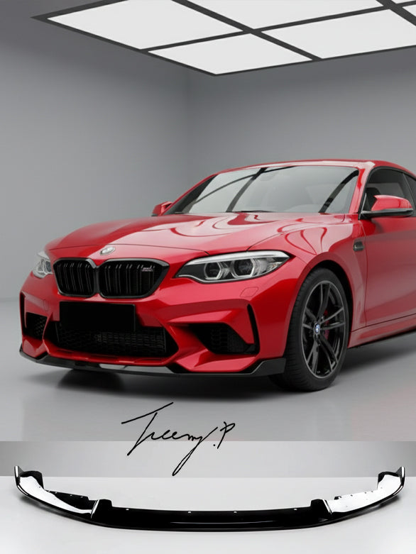 Gloss black front splitter spoiler lip for BMW M2 F87 M Sport Performance 2016 to 2021

