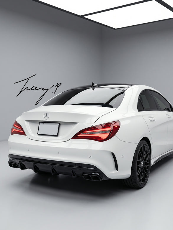 Mercedes Benz CLA Class CLA45 AMG style gloss black rear bumper diffuser 2013 and newer