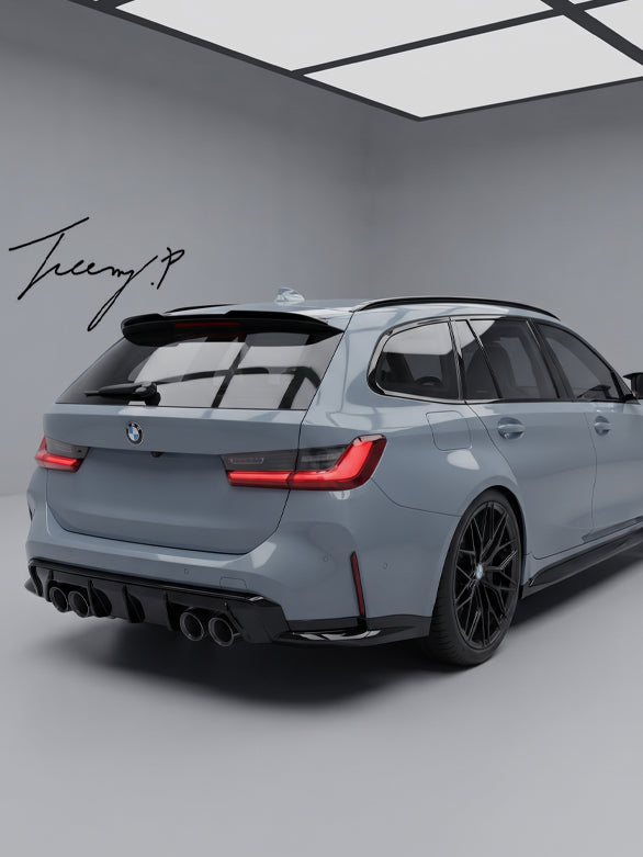 BMW 3 Series G21 Touring 2019-2025 rear gloss black roof spoiler extension