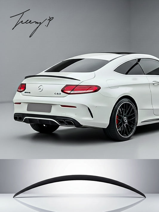 Gloss black AMG-style rear boot trunk spoiler for Mercedes C-Class Coupe C205/A205 (2015–2021).