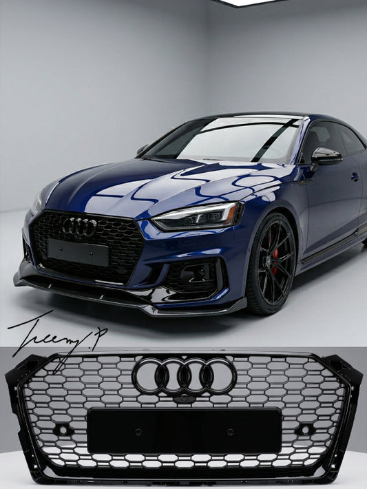 Audi RS5 F5 front bumper honeycomb grille gloss black aggressive sporty design
