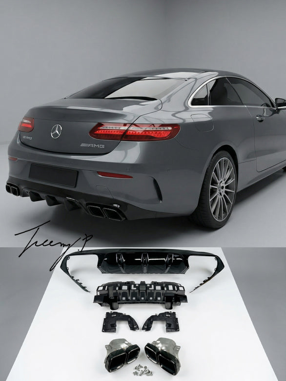 E63 style rear diffuser and tips for Mercedes E Class C238 A238 2017 to 2023
