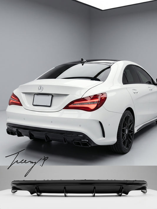 Mercedes Benz CLA Class CLA45 AMG style gloss black rear bumper diffuser 2013 and newer