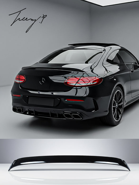 AMG-style gloss black rear boot spoiler for Mercedes C-Class W205 (2014–2019), OEM fit.