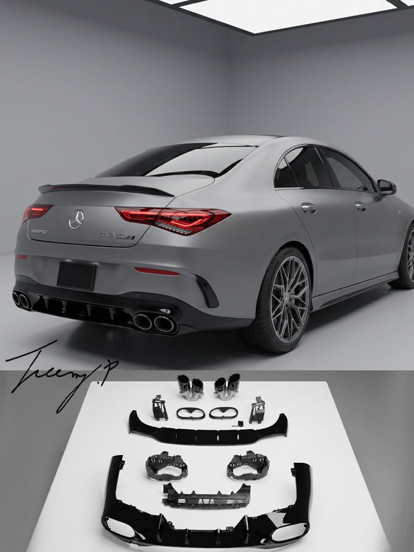 Mercedes CLA45S AMG quad tailpipe rear diffuser bumper