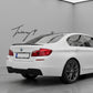 Gloss black twin-exit rear valance diffuser installed on a 2010-2017 BMW 5 Series (F10 / F11) M Sport