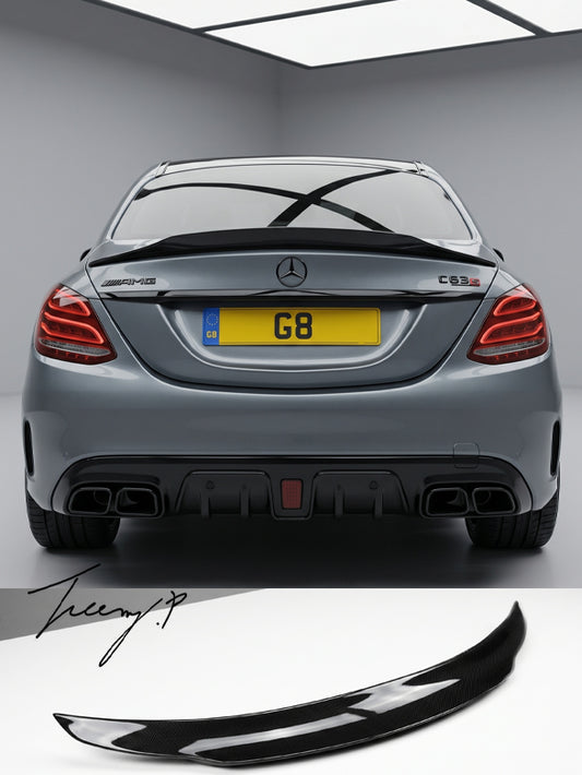 Mercedes C Class W205 PSM style gloss black rear spoiler lip
