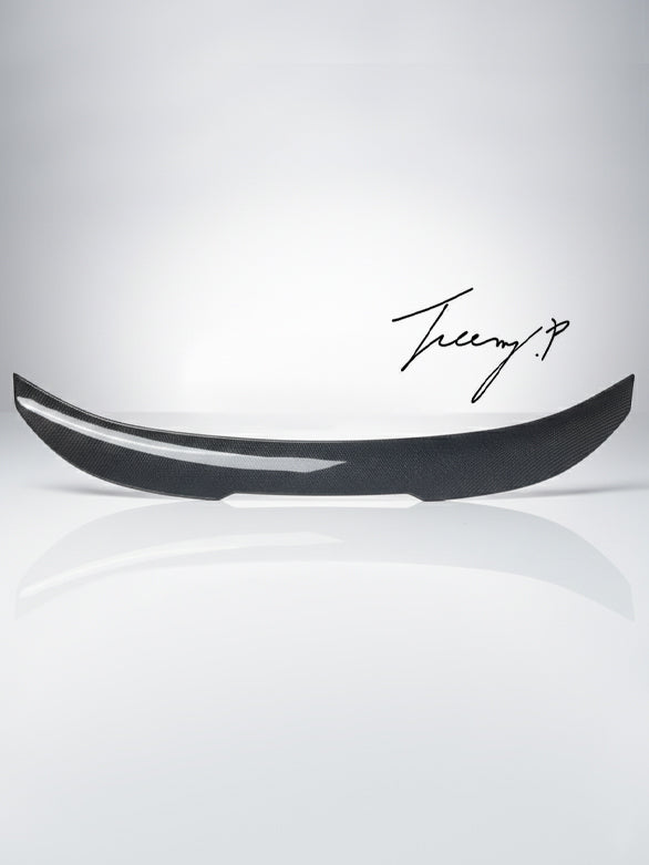 Carbon fiber-look PSM-style high kick ducktail spoiler installed on a 2014-2021 BMW 2 Series / M2 F22 Coupe / F87 M2