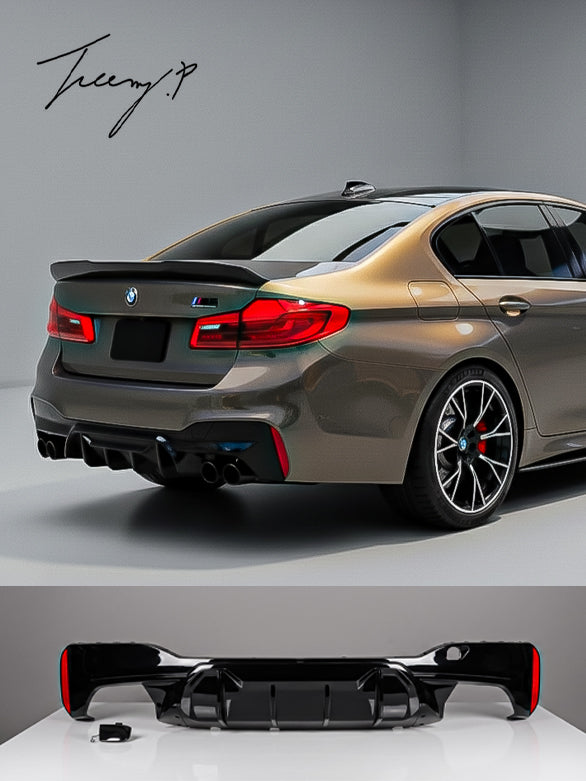 BMW 5 SERIES G30 G38 2017 - 2022 GLOSS BLACK REAR VALANCE DIFFUSER QUAD BODYKIT