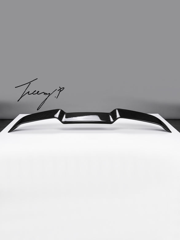 Gloss black V-style rear boot spoiler lip wing installed on a 2018-2023 BMW 3 Series / M3 G20 / G80