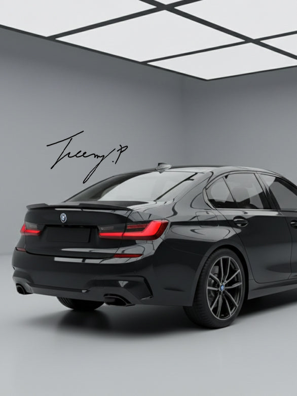 BMW 3 Series G20 gloss black M4 style rear boot lip spoiler
