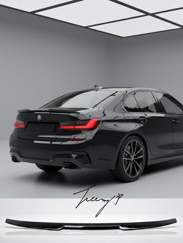 BMW 3 Series G20 gloss black M4 style rear boot lip spoiler
