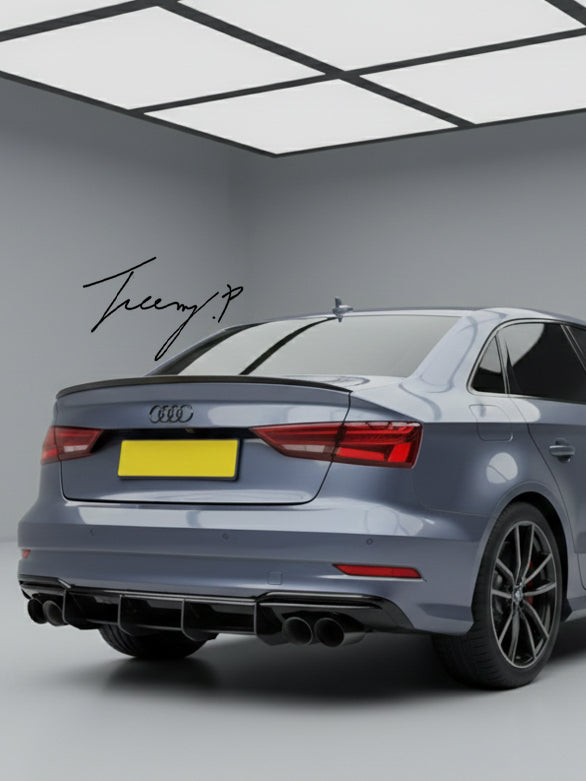 Gloss Black Rear Blade Style Diffuser for Audi RS3 8V Saloon 2017-2020
