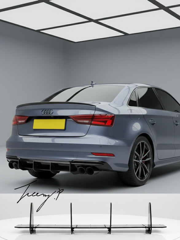 Gloss Black Rear Blade Style Diffuser for Audi RS3 8V Saloon 2017-2020
