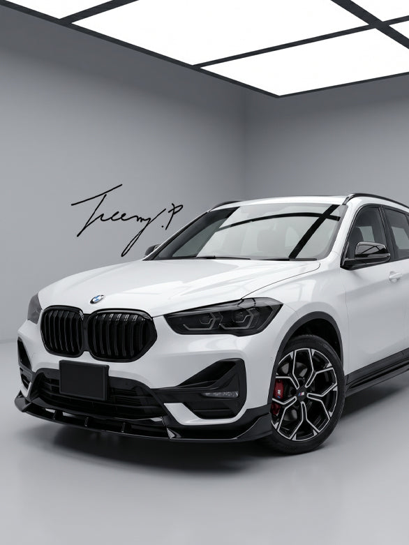 Gloss black M Performance style front lip splitter for BMW X1 F48 2015 to 2022
