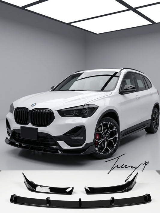 Gloss black M Performance style front lip splitter for BMW X1 F48 2015 to 2022
