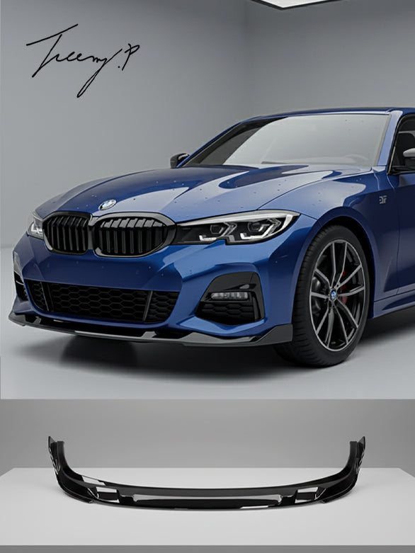 Gloss black 3D-style front lip splitter body kit installed on a 2022-2025 BMW 3 Series LCI G20 / G21