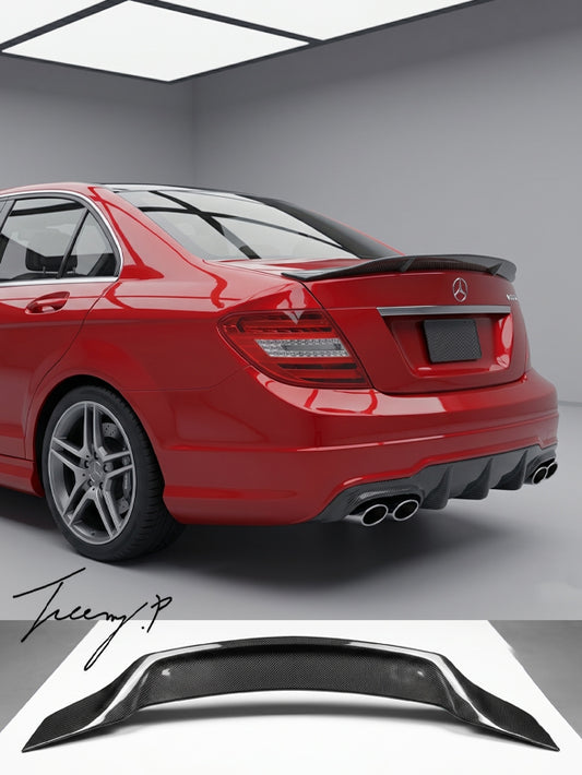 Mercedes C Class W204 carbon fibre ducktail high kick rear boot spoiler wing 2008 to 2014
