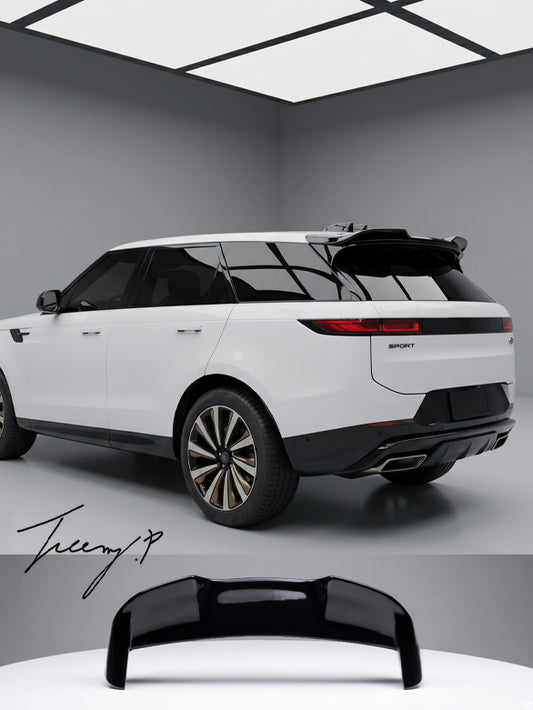 Gloss black rear boot spoiler fitted to a 2023+ Land Rover Range Rover Sport.