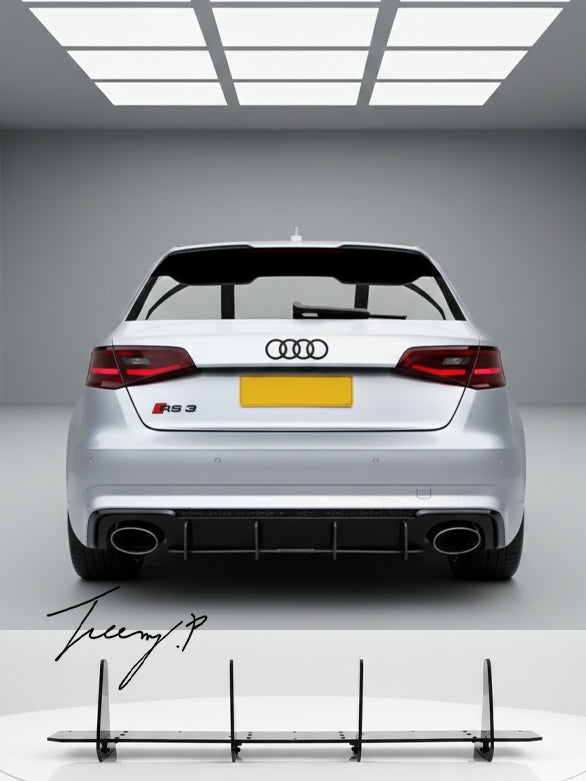 Gloss Black Rear Blade Style Diffuser for Audi RS3 8V Hatchback 2017-2020
