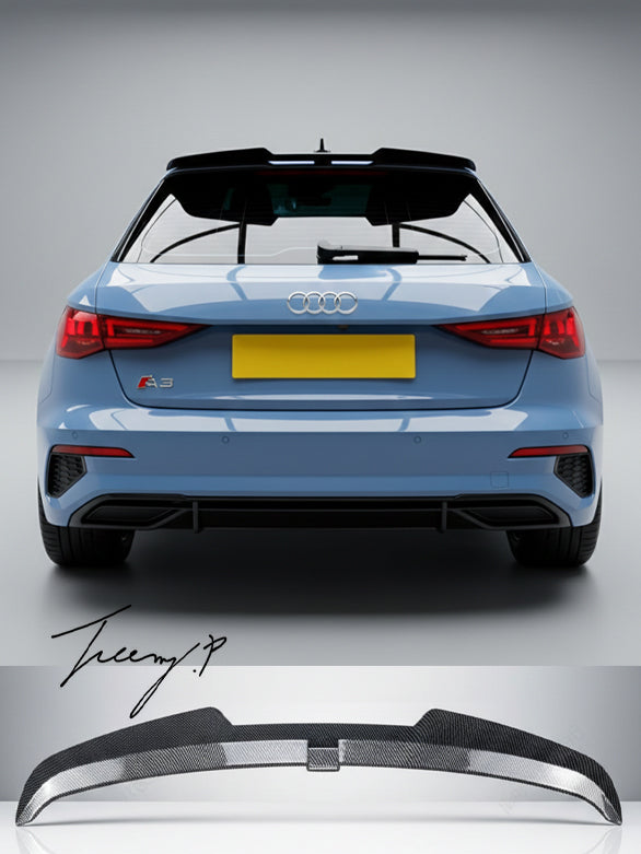 Rear Carbon Fibre Look Roof Spoiler Lip Wing Kit for Audi A3 S3 RS3 8Y Sportback 2020-2024