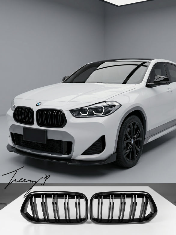 BMW X2 F39 gloss black M Performance front kidney grilles sleek sporty design
