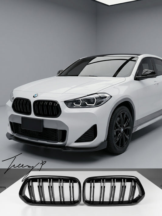 BMW X2 F39 gloss black M Performance front kidney grilles sleek sporty design
