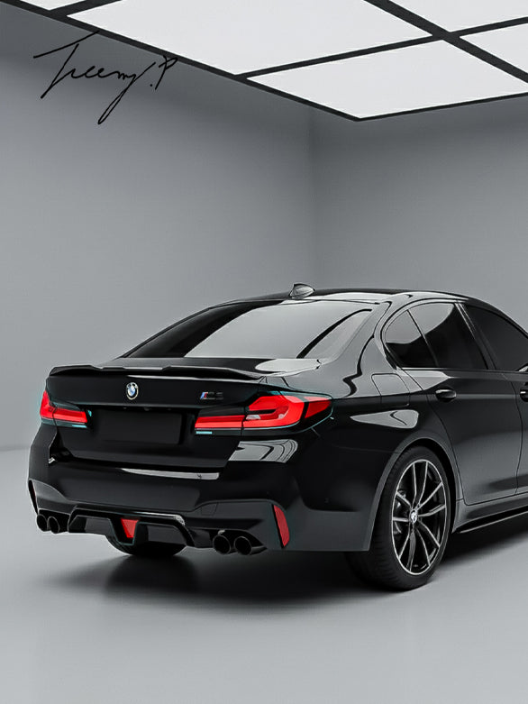 BMW 5 SERIES G30 G38 2017 - 2022 GLOSS BLACK REAR VALANCE DIFFUSER QUAD BODYKIT