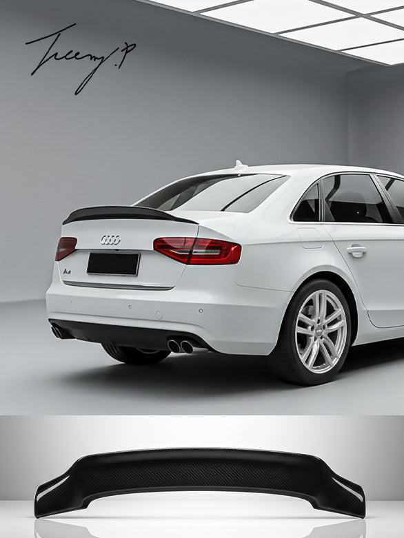 Gloss black R-style rear boot spoiler for Audi A4 (2009–2016).