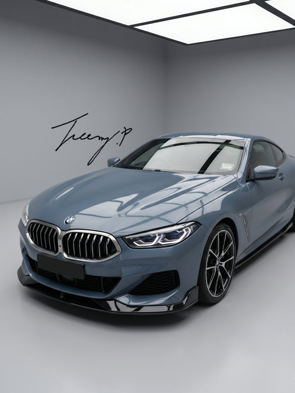 Gloss black full aerodynamic body kit including front splitter, side skirts, and rear spoiler for 2019–2022 BMW 8 Series Gran Coupe (G16)