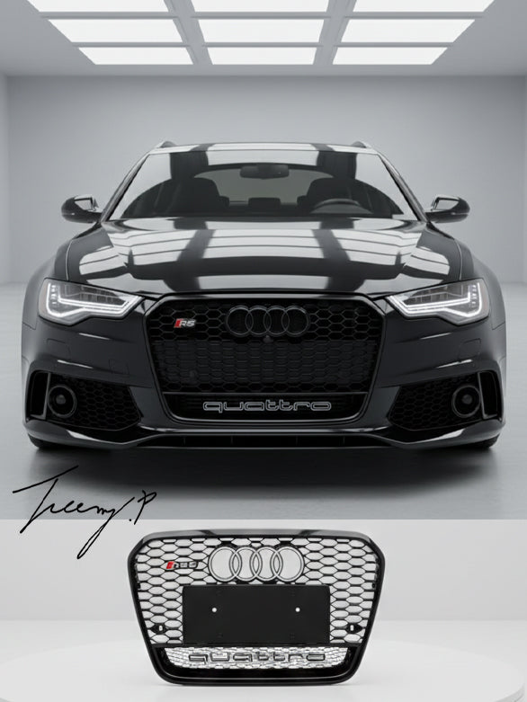 RS6 Style Gloss Black Front Main Grille Honeycomb Mesh for Audi A6 S6 C7 2013-2015