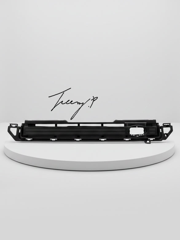 Gloss black front grille with integrated LED light installed on a 2020-2026 Land Rover Defender (L663)