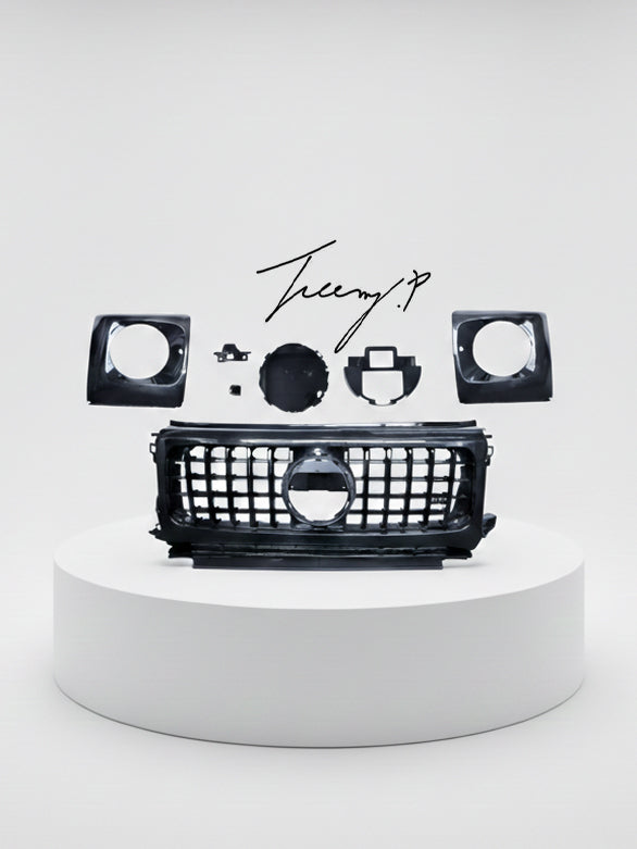 Gloss black GT grille and headlight covers for Mercedes G Wagon W463A
