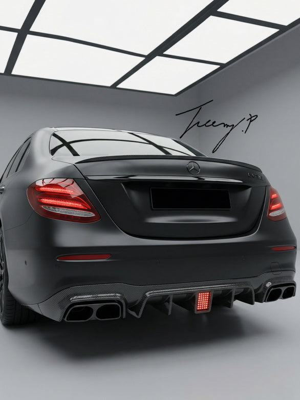 AMG F1 light style rear diffuser with carbon look tailpipes for Mercedes E Class W213 S213 2016 to 2023
