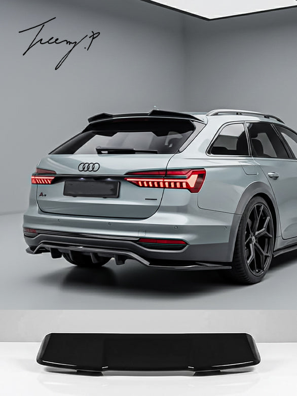Gloss black rear roof spoiler lip for Audi A6 Avant (2019+).
