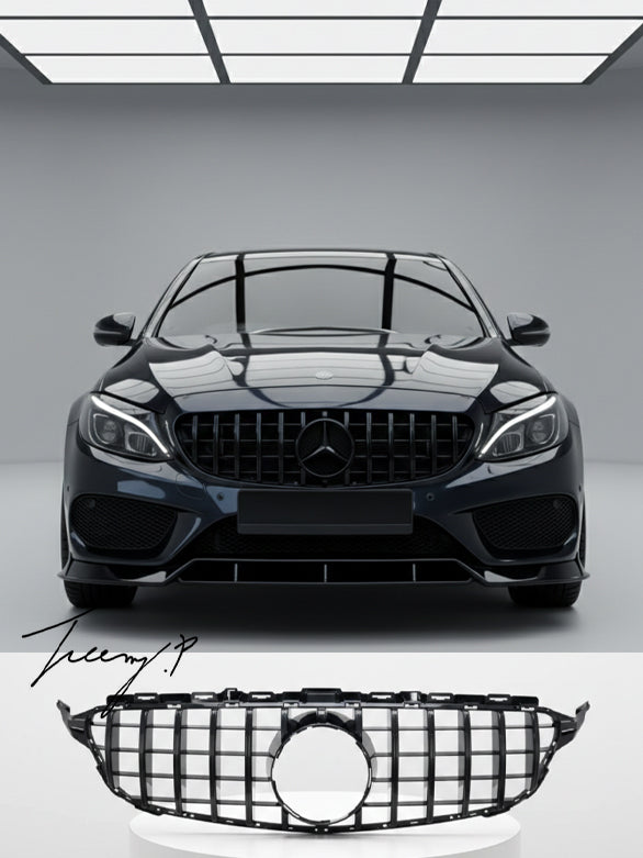 Gloss black AMG GT style front grille for Mercedes C Class W205
