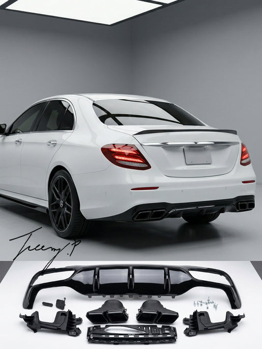 E63 style rear bumper diffuser with tailpipes for Mercedes E Class W213 2016 to 2023
