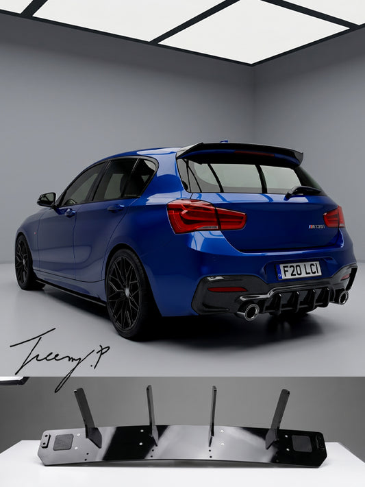 Gloss black Blade-style rear diffuser installed on a 2015-2019 BMW 1 Series LCI F20 / F21 M135i / M140i