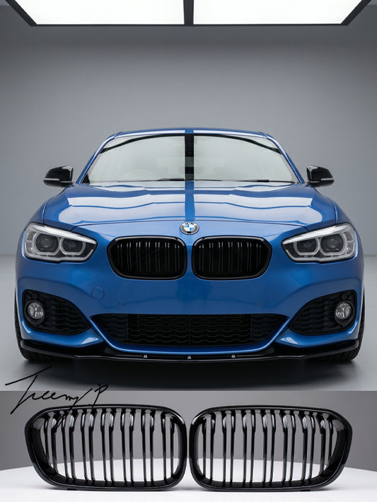 BMW 1 SERIES F20 F21 2015 - 2019 GLOSS BLACK FRONT KIDNEY GRILLE TWIN SLAT BODYKIT